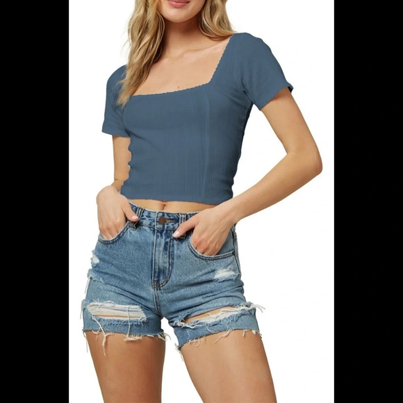 O'Neill Channing Knit Short Sleeve Top, SLATE, Size X-Large, NWT​ - Picture 1 of 10